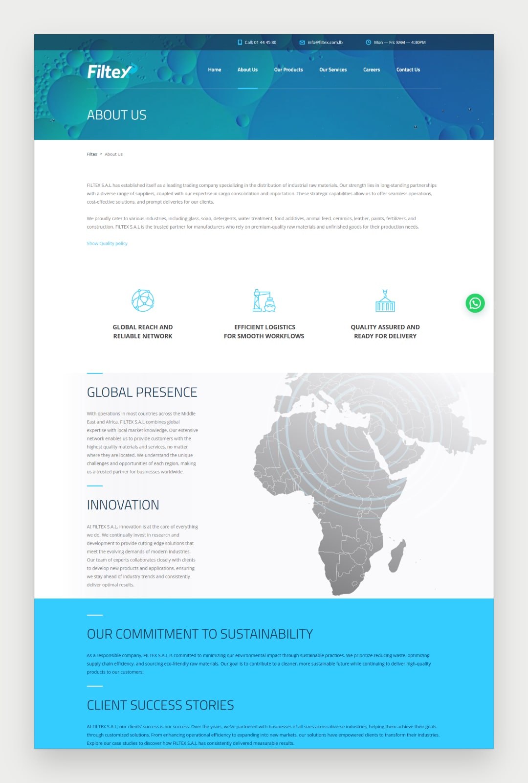 Filtex website screenshot 3