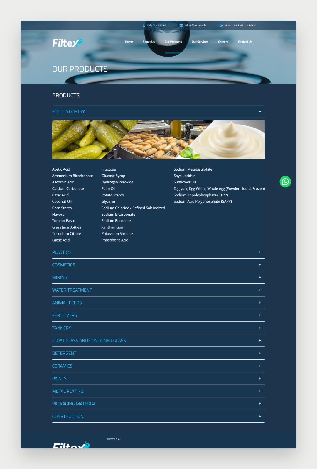 Filtex website screenshot 4